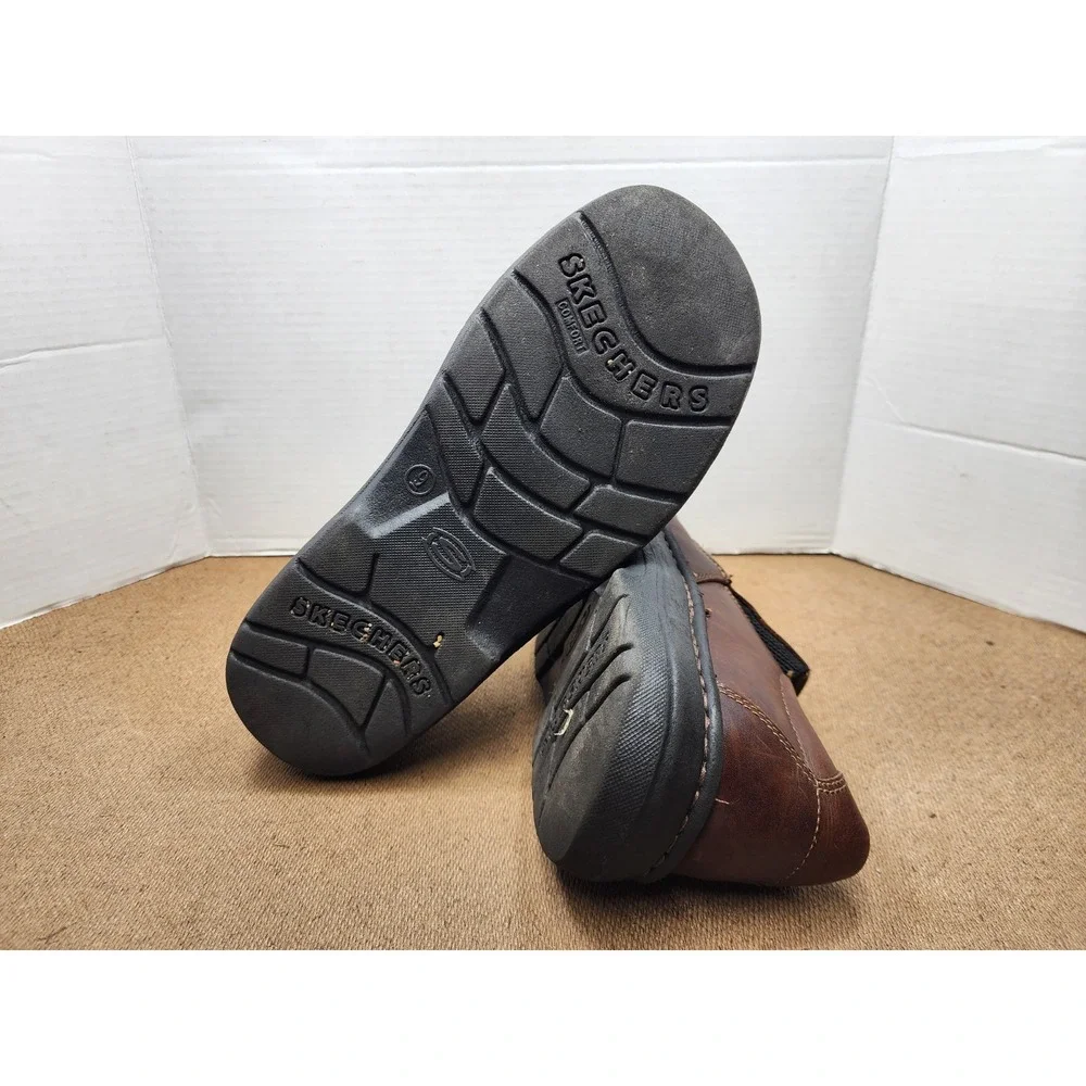 Skechers Shoes Mens 9 Comfort Slip On 4274 Brown Leather Bicycle Toe Low Top